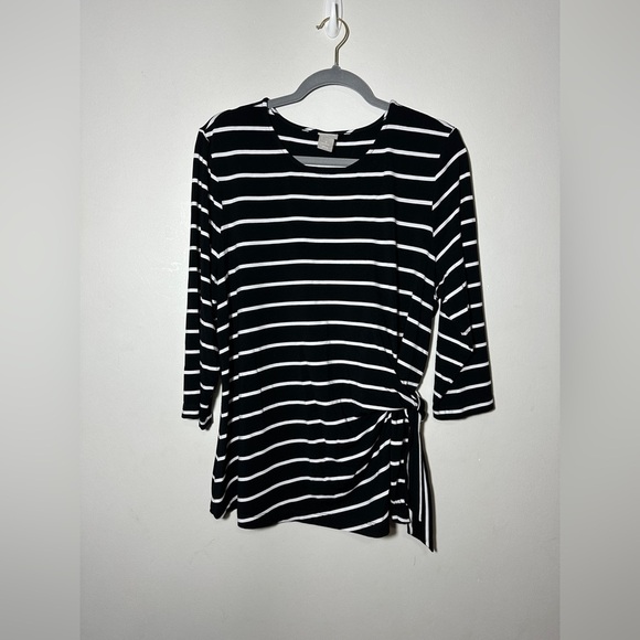 Chico’s Black and White Striped Women's Top with Side Tie Size 3 (XL) - Picture 1 of 9